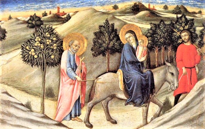 錫耶納繪畫學院義大利畫家Sano di Pietro名畫《逃往埃及》［flight to egypt predella, 1445］（圖：網絡圖片）