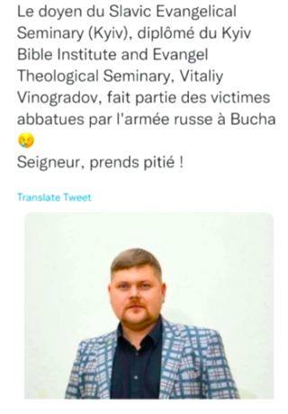 基輔斯拉夫福音神學院院長維諾格拉多夫遇難。（圖：BAPTIST NEWS GLOBAL） 