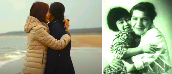南韓導演秋相美與脫北女孩［左］、當年的波蘭老師與北韓孤兒［右］。（圖：《去波蘭的孩子》視頻擷圖）