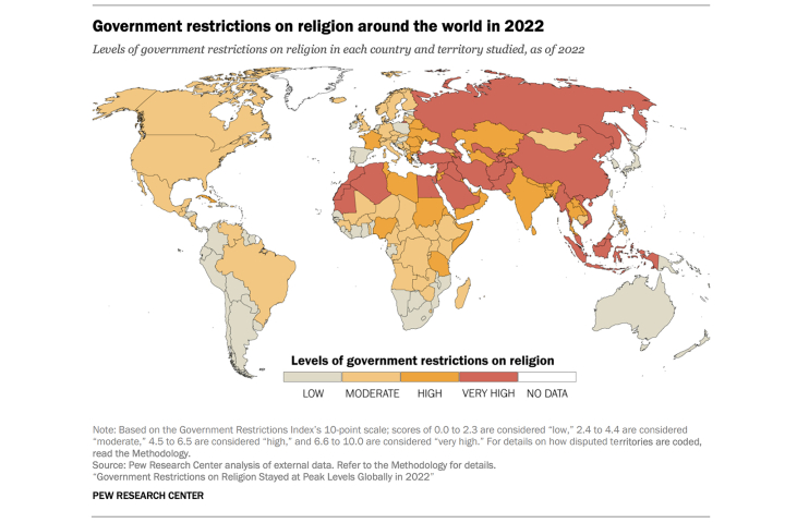 2022年全球政府對宗教的限制報告（圖/皮尤研究中心)